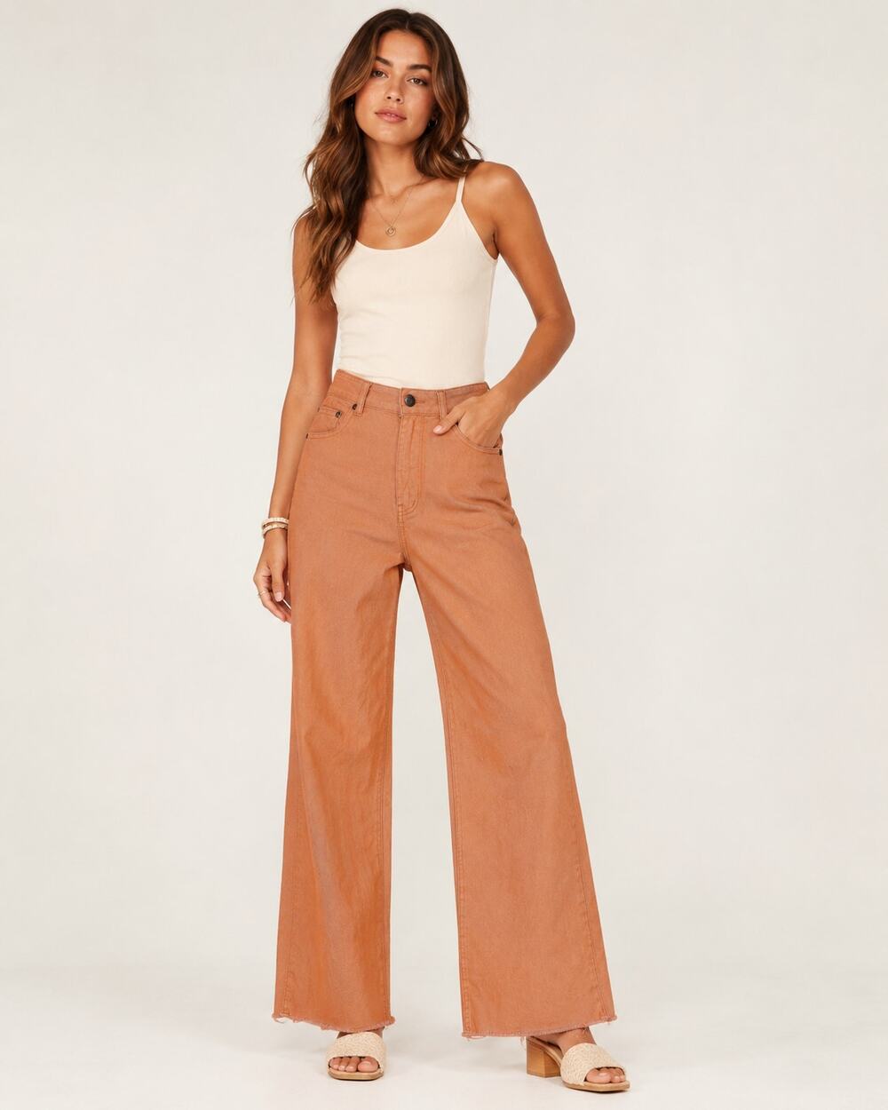Amuse Society Orange Wide Leg Jeans Womens 30 Raw Hem Casual Boho Spring Skater